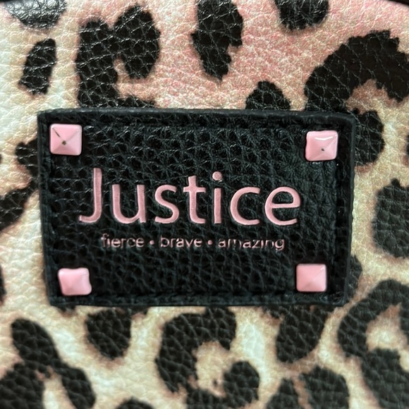 Justice Pink/Black/White Animal Print w/Pom Pom Backpack Faux Fur - Picture 5 of 10